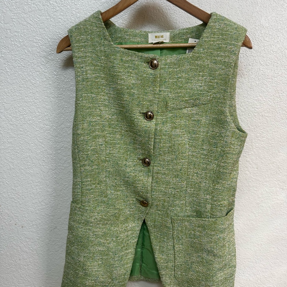 NWT Anthro Maeve green tweed vest top S